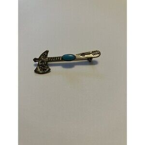 Bell Trading Post Tomahawk Navajo Symbols 925 Turquoise Pin